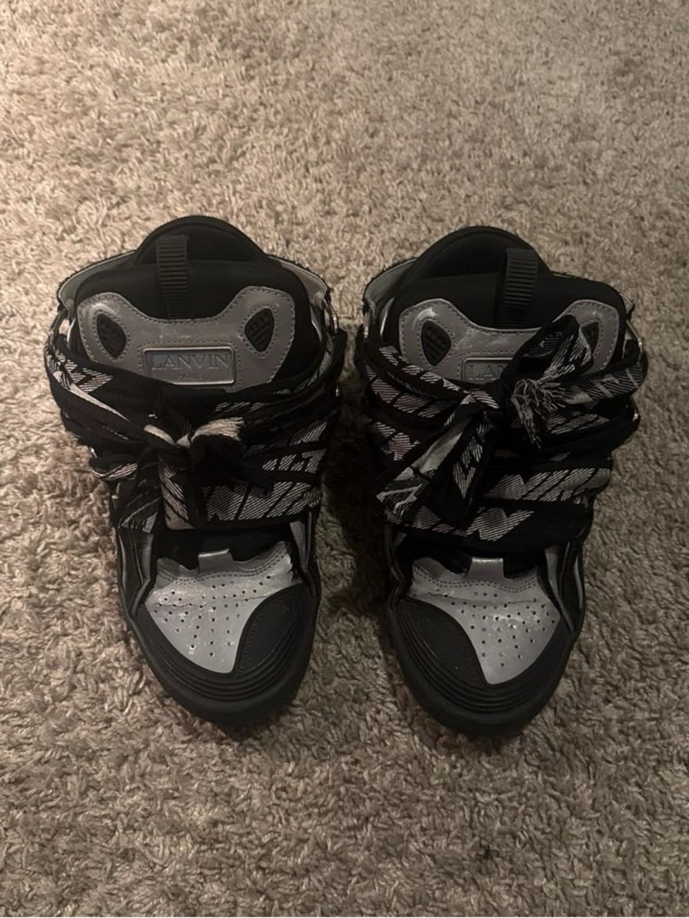 Lanvin Kids Black and Gray High-Top Sneakers with Patterned Laces